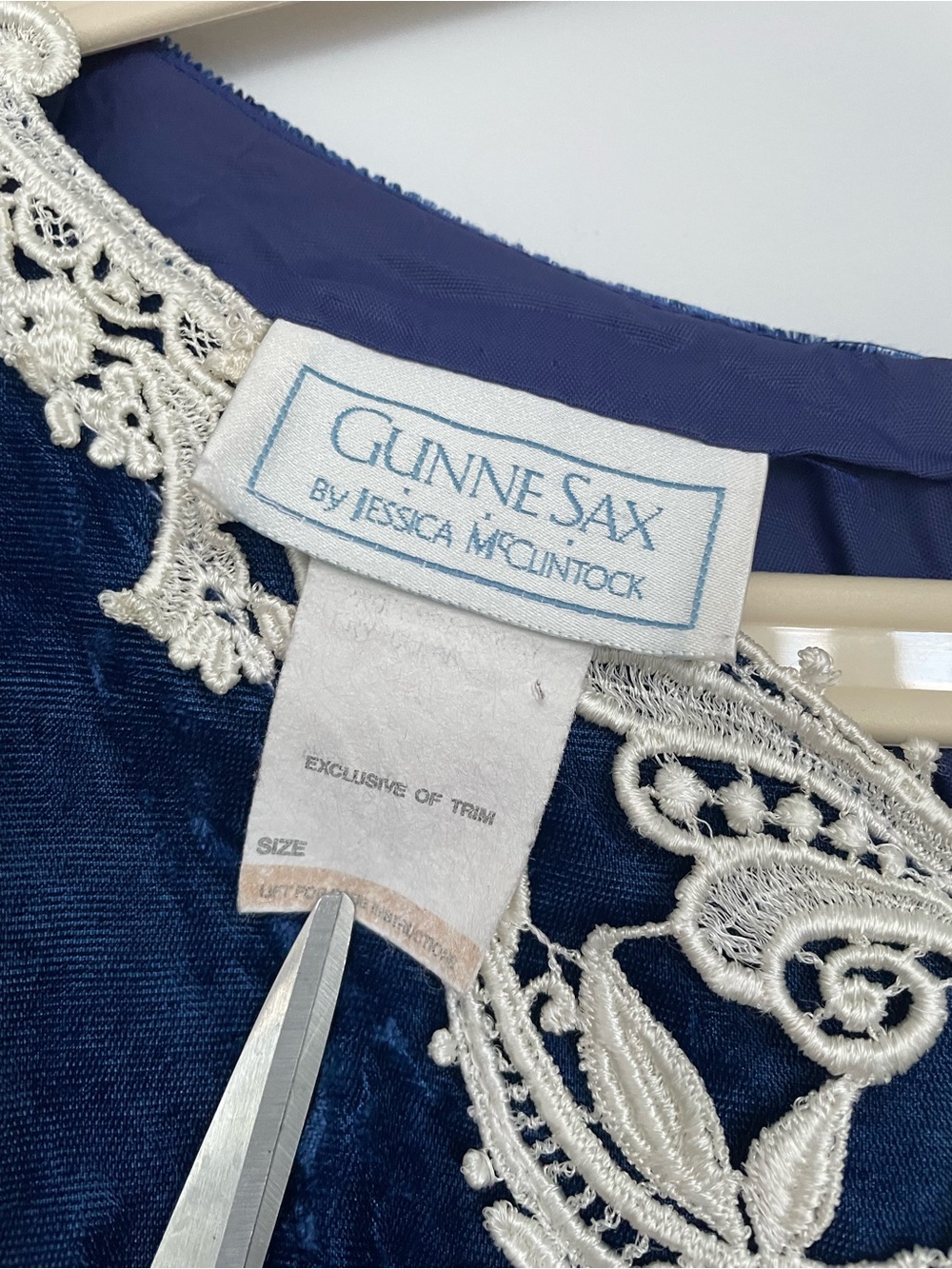 Gunne Sax Blue Velvet Dress with Lace Trim - Picture 5 of 5